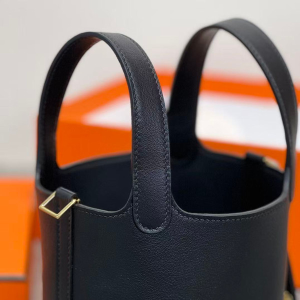 Hermes Picotin Lock Micro Mini 14 Bag Black Clemence Tote Gold Hardware