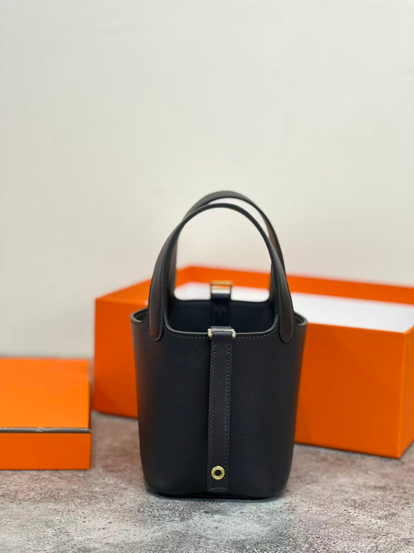 Hermes Picotin Lock Micro Mini 14 Bag Black Clemence Tote Gold Hardware