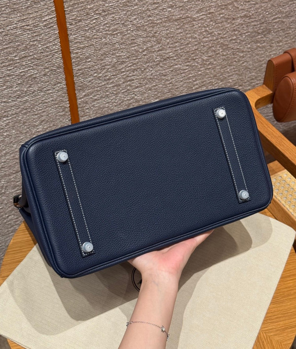 Hermès Special Order (HSS) Birkin 35: Blue Saphir & Cognac Togo Leather Palladium Hardware