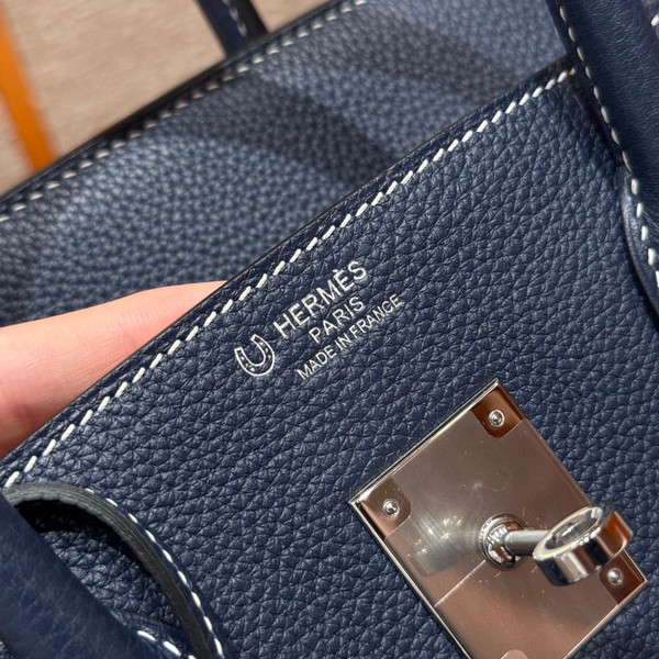 Hermès Special Order (HSS) Birkin 35: Blue Saphir & Cognac Togo Leather Palladium Hardware