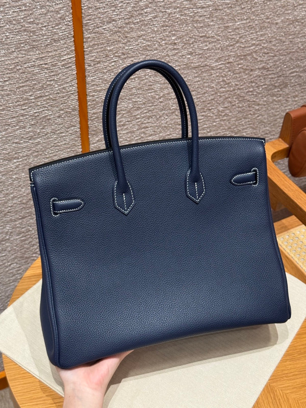 Hermès Special Order (HSS) Birkin 35: Blue Saphir & Cognac Togo Leather Palladium Hardware