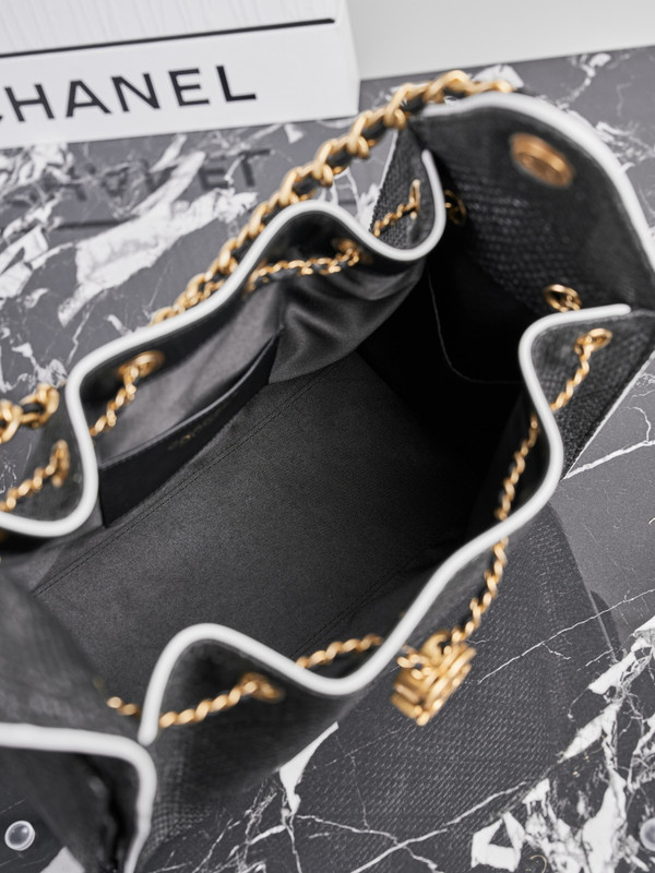 CHANEL SMALL 25 HOBO BAG Black Raffia & White Calfskin | Antique Gold Hardware
