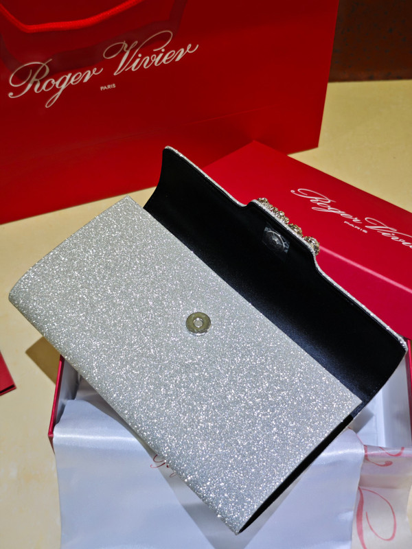 Roger Vivier Efflorescence Satin Pochette Silver
