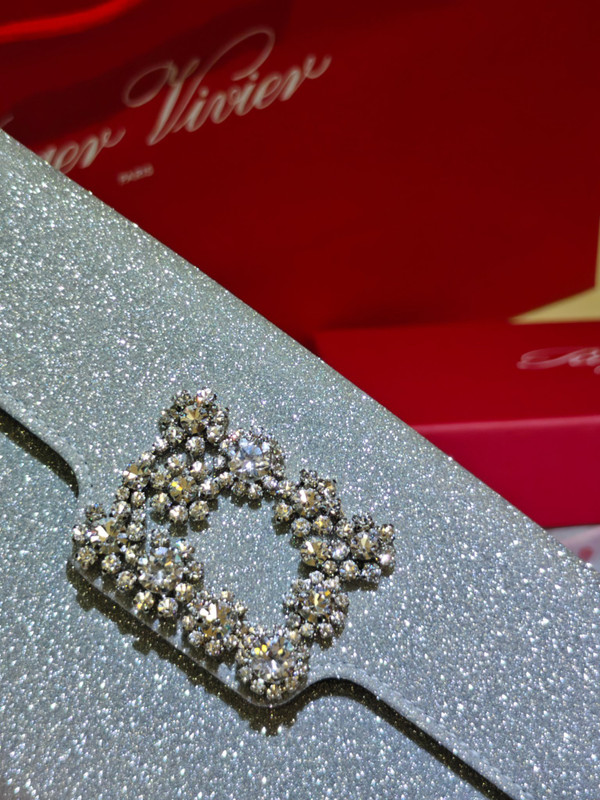 Roger Vivier Efflorescence Satin Pochette Silver
