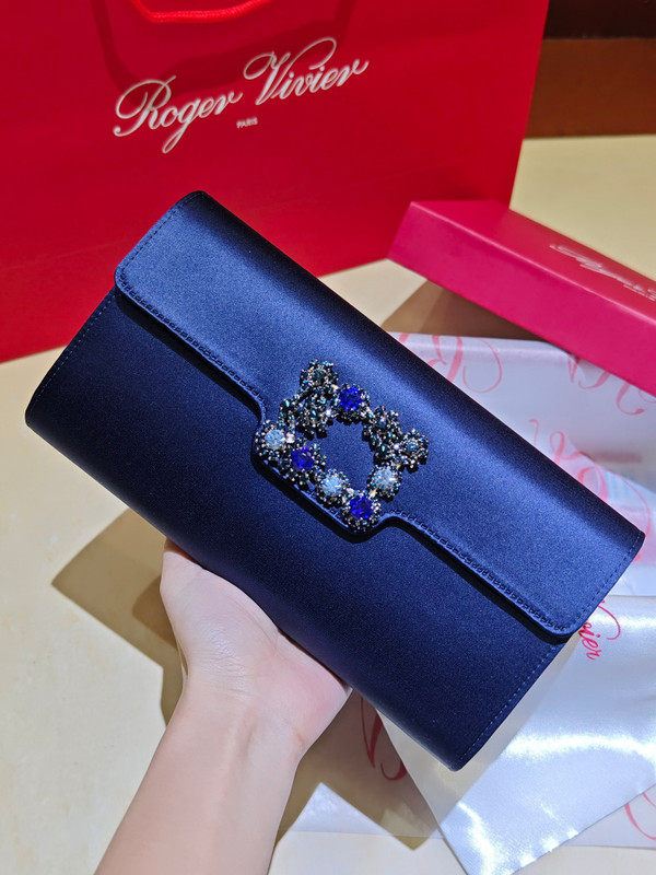 Roger Vivier Efflorescence Satin Pochette Navy