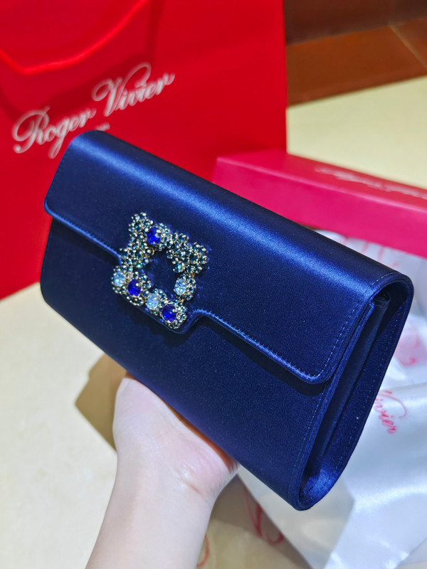 Roger Vivier Efflorescence Satin Pochette Navy