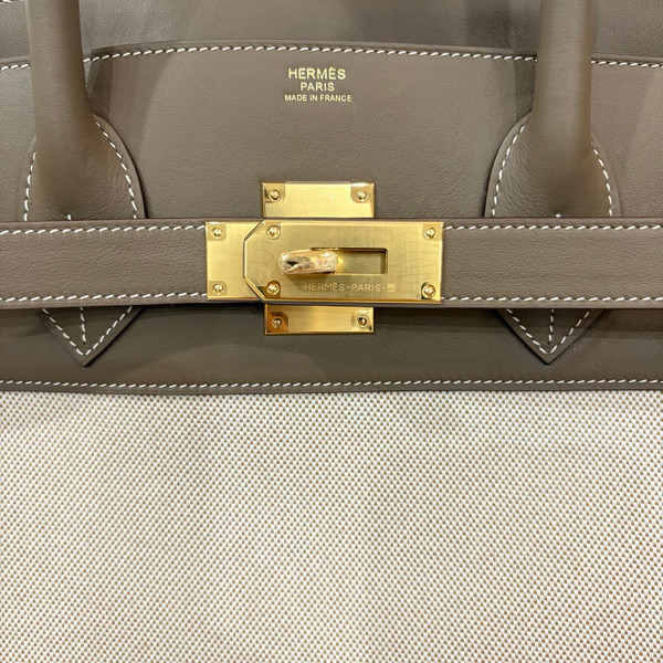 Hermes Birkin HAC 40cm Swift Leather and Canvas Travel Bag (Etoupe Grey, Gold Hardware)