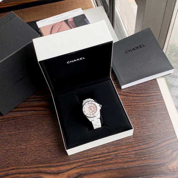 Chanel J12 Diamond Dial Quartz Watch 33mm White Ceramic