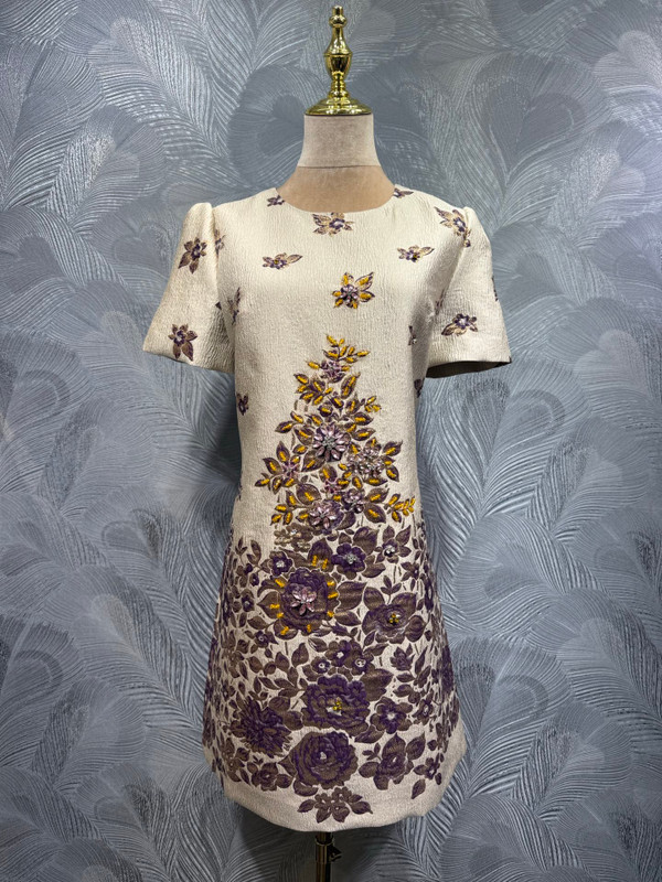 2026 Summer Valentino Jacquard Beaded Floral Dress
