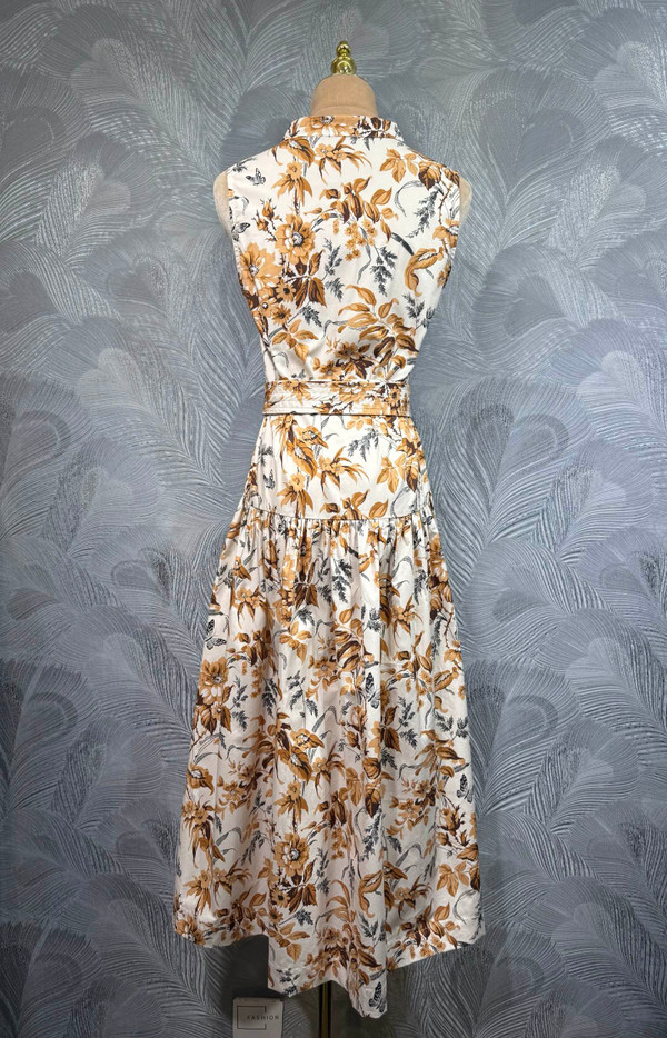 Oscar de la Renta stand collar cotton floral print sleeveless dress (2026 summer new)