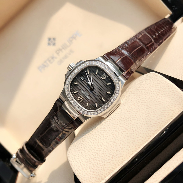 Patek Philippe Nautilus 7010R Ladies Quartz Watch Silver Grey Diamond Bezel