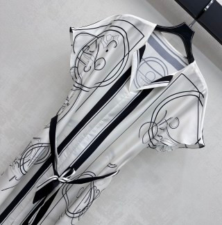 Silk Printed Belted Shirt Dress – Artistic Line Pattern