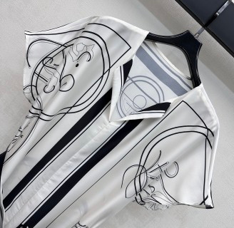 Silk Printed Belted Shirt Dress – Artistic Line Pattern