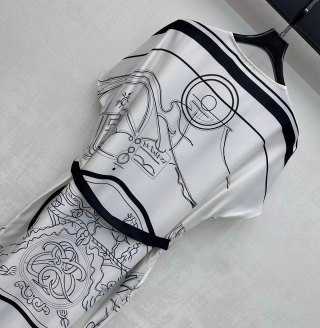 Silk Printed Belted Shirt Dress – Artistic Line Pattern