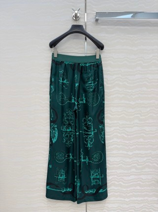 Hermes 26 Early Spring Chain Link Pattern Silk Wide Leg Pants - Green