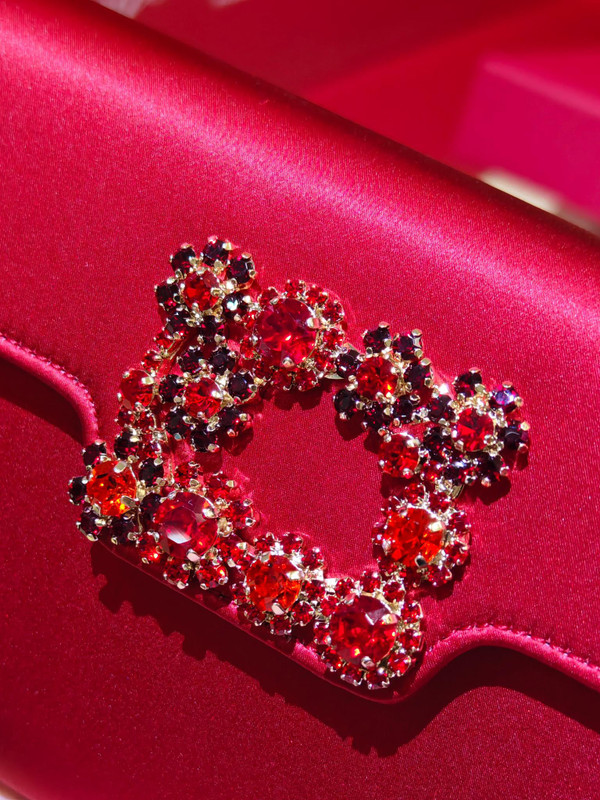 Roger Vivier Efflorescence Satin Pochette Red