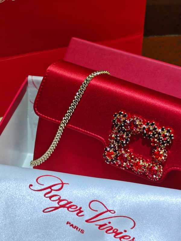 Roger Vivier Efflorescence Satin Pochette Red