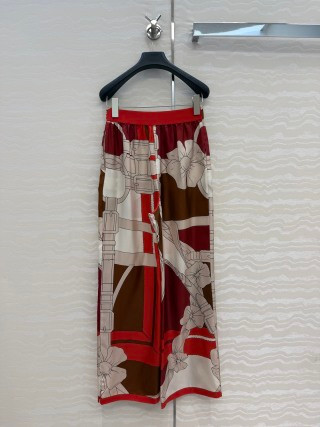 Hermes Style Chain Link Print Silk Wide Leg Pants