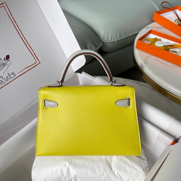 Hermès Mini Kelly II Sellier Bag in Yellow and Gris Perle Chevre Leather