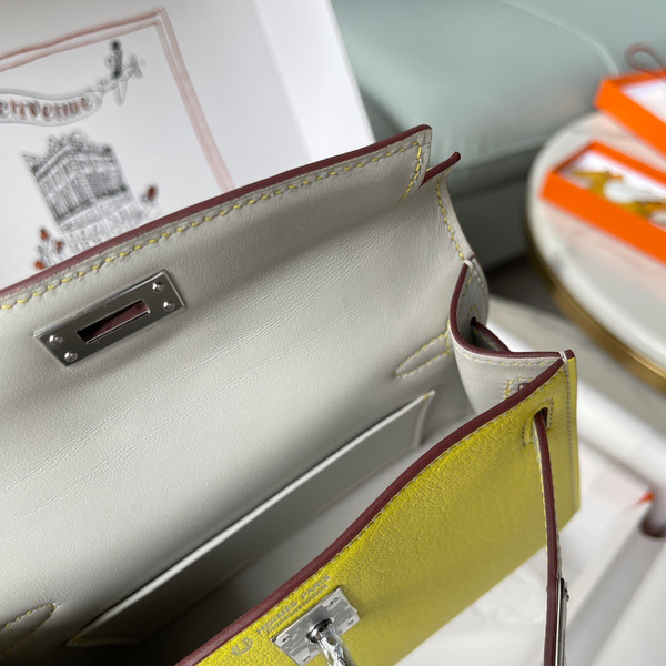Hermès Mini Kelly II Sellier Bag in Yellow and Gris Perle Chevre Leather