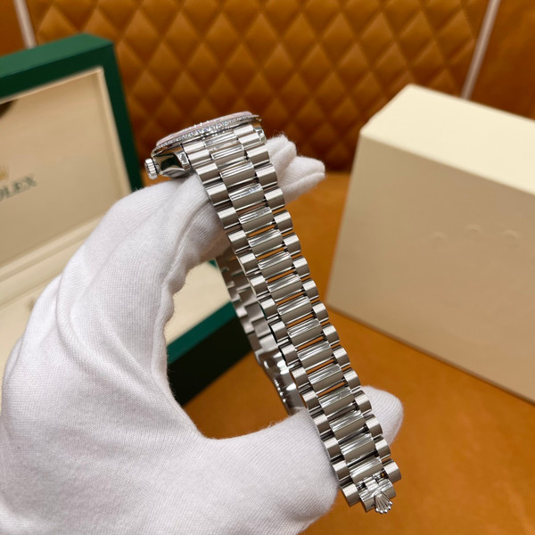 ROLEX DAY-DATE 36 18k White Gold | Pink Baguette Diamond Dial | President Bracelet