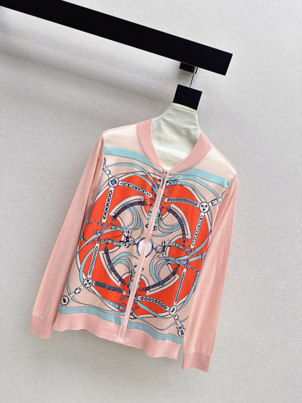Hermes Spring/Summer Silk Print Panel Knit Cardigan 26Ss