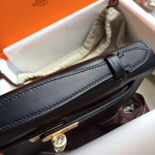 Hermès Black Mini Kelly Pochette Box Calf Leather Gold Hardware