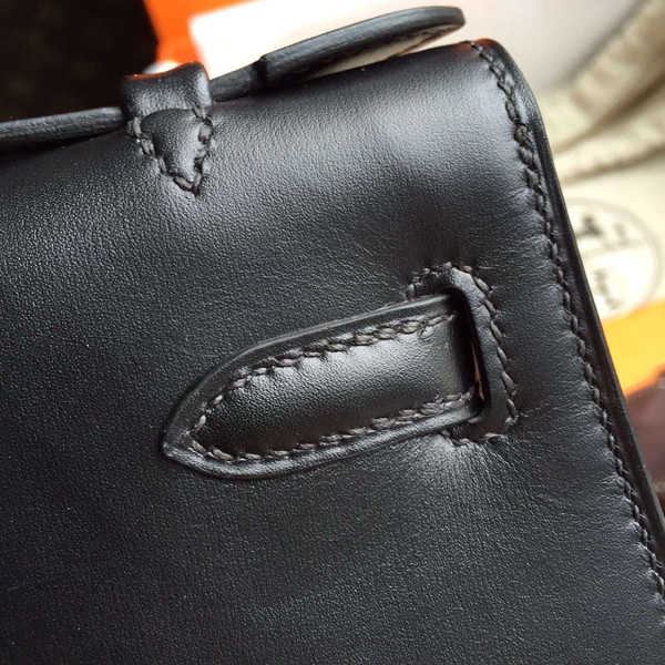 Hermès Black Mini Kelly Pochette Box Calf Leather Gold Hardware