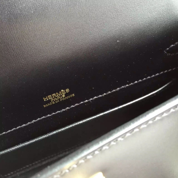 Hermès Black Mini Kelly Pochette Box Calf Leather Gold Hardware