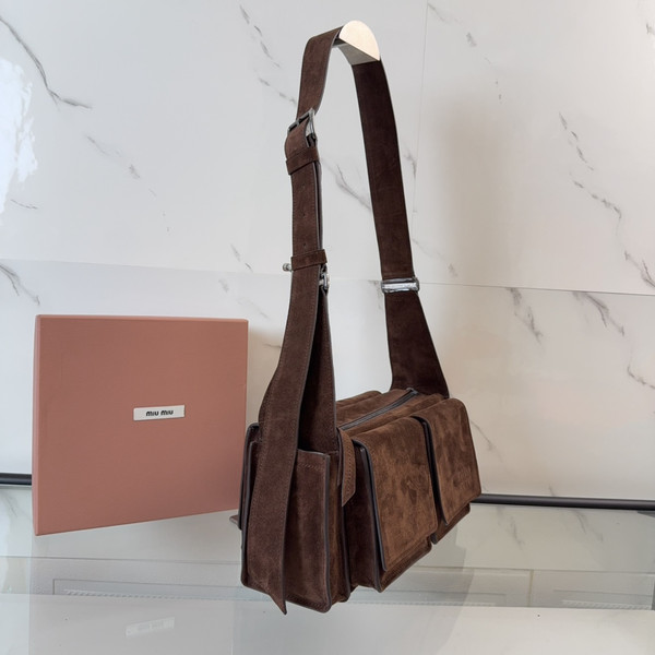 Miu Miu SS26 Suede Messenger Bag - Yellow Brown (I)