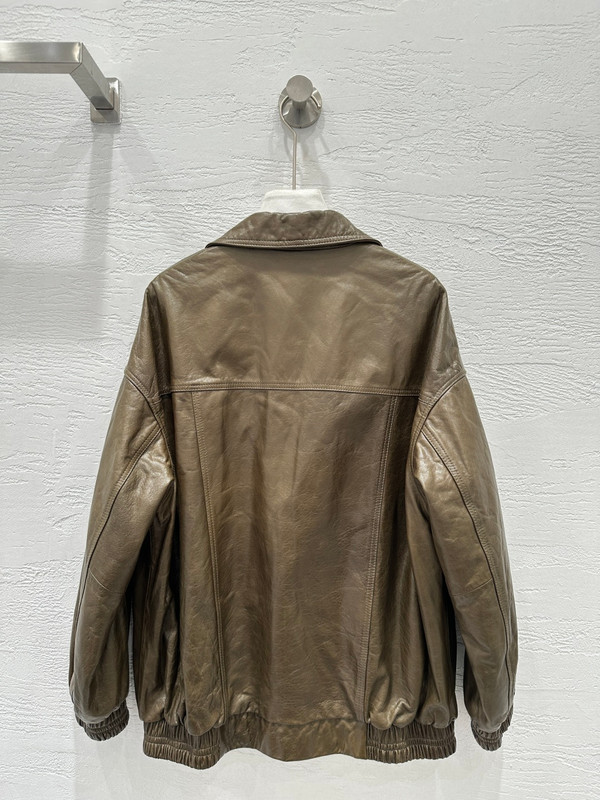 Brunello Cucinelli Spring 2026 Double-Breasted Nappa Leather Jacket - Olive Khaki