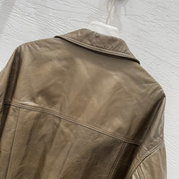 Brunello Cucinelli Spring 2026 Double-Breasted Nappa Leather Jacket - Olive Khaki