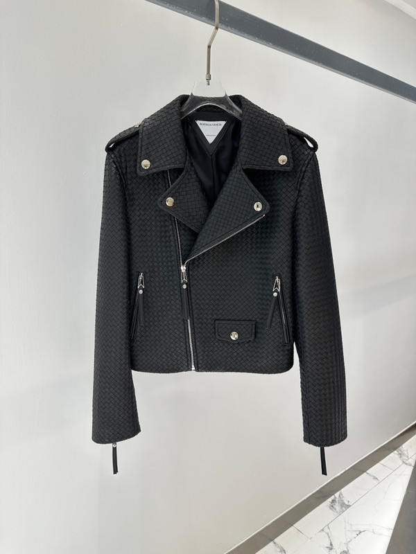 Bottega Veneta Intrecciato Woven Leather Moto Jacket - Black
