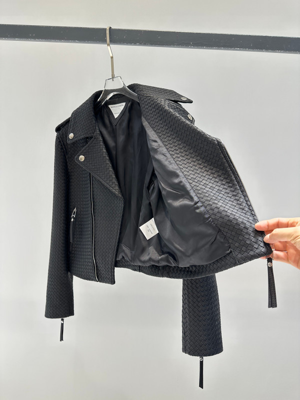 Bottega Veneta Intrecciato Woven Leather Moto Jacket - Black
