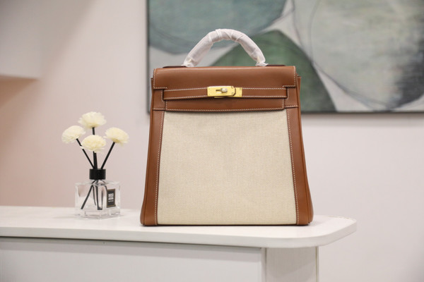 Hermès Kelly Ado 28 Backpack – Fauve Barenia Canvas GHW