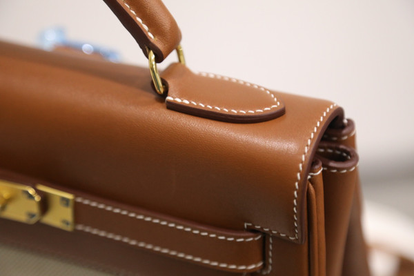 Hermès Kelly Ado 28 Backpack – Fauve Barenia Canvas GHW