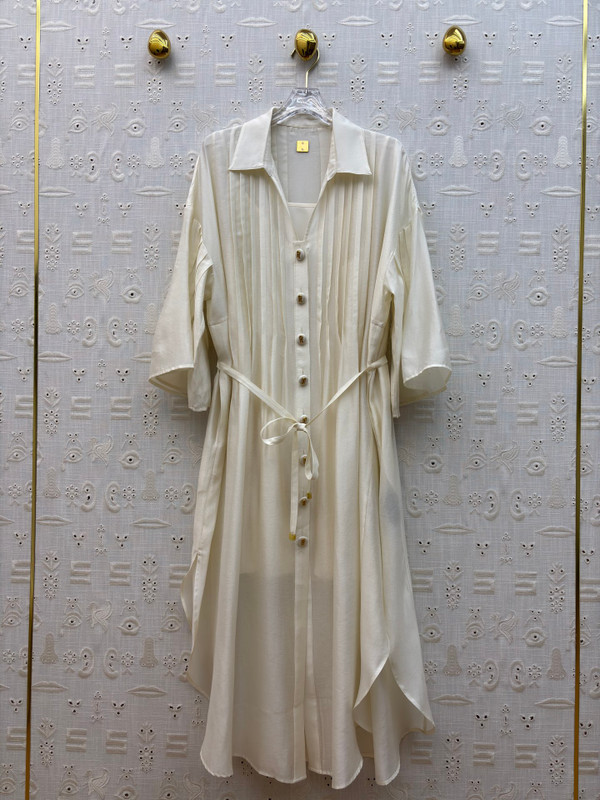 Schiaparelli Pleated Shirt Dress Two-Piece Set – Ivory