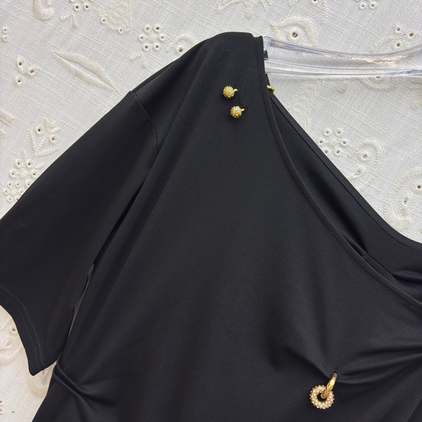 Schiaparelli Asymmetric Knotted Short-Sleeve Midi Dress – Black