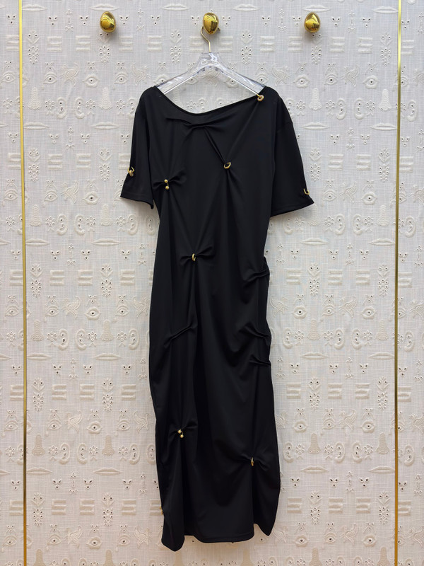 Schiaparelli Asymmetric Knotted Short-Sleeve Midi Dress – Black