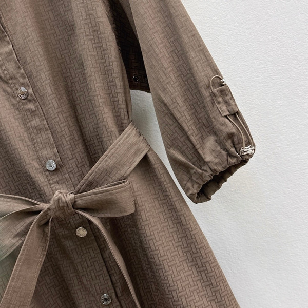Hermès Spring/Summer 2026 H-Jacquard Lantern Sleeve Shirt Dress – Taupe