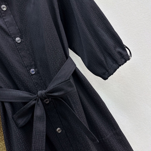 Hermès Spring/Summer 2026 H-Jacquard Lantern Sleeve Shirt Dress – Black