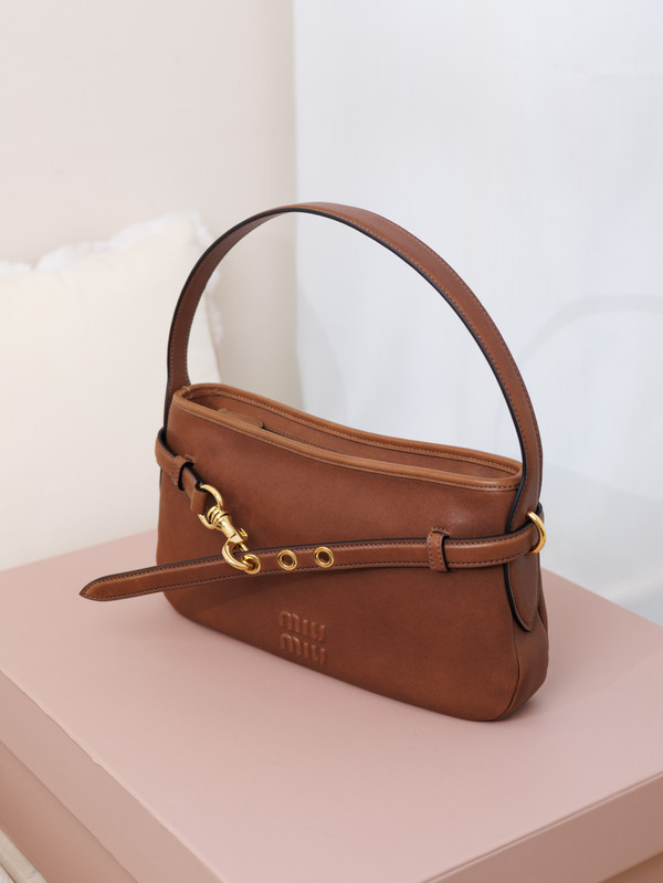 Miu Miu Nappa Leather Tote Bag - Cognac