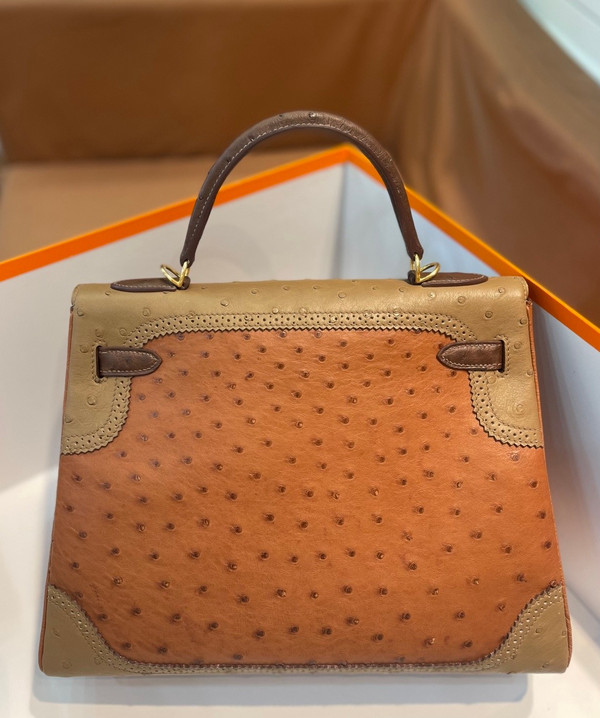 Hermès Kelly 32 Ghillies Sellier in Tri-Color Ostrich