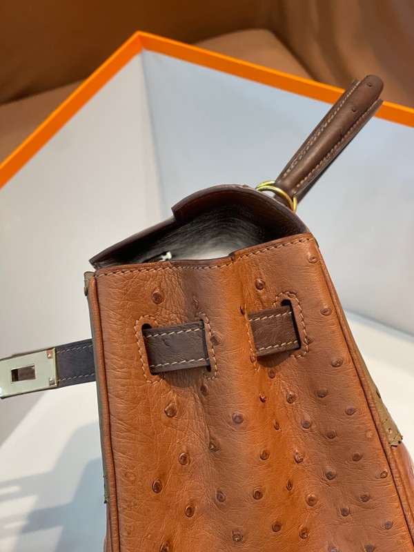 Hermès Kelly 32 Ghillies Sellier in Tri-Color Ostrich