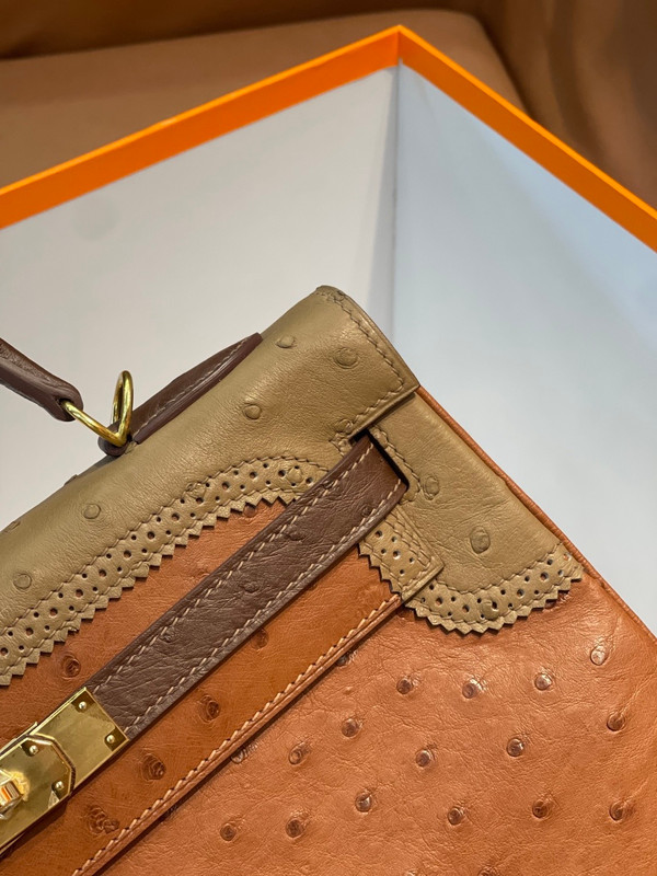 Hermès Kelly 32 Ghillies Sellier in Tri-Color Ostrich