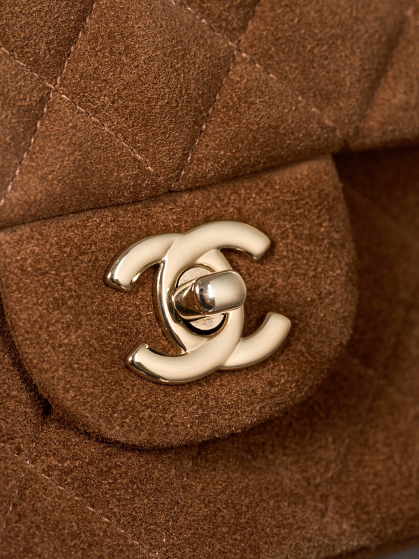 Chanel Classic Flap Bag in Brown Suede with Gold Tone Hardware