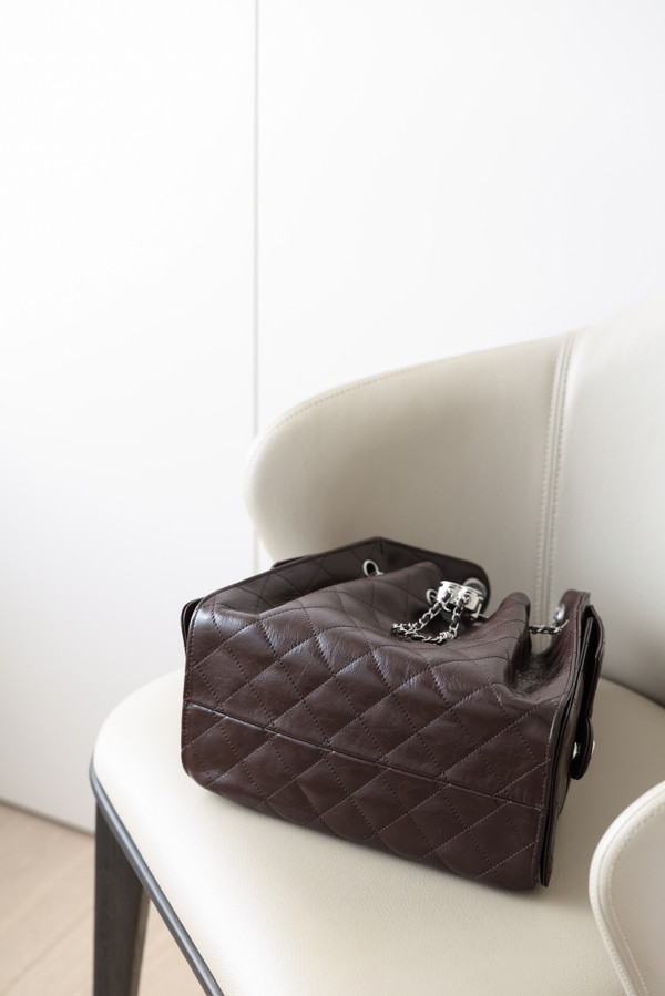 Chanel 25 Small Dark Burgundy Grained Calf Leather Shoulder Bag with Silver Hardware