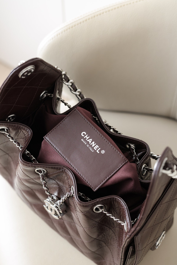Chanel 25 Small Dark Burgundy Grained Calf Leather Shoulder Bag with Silver Hardware