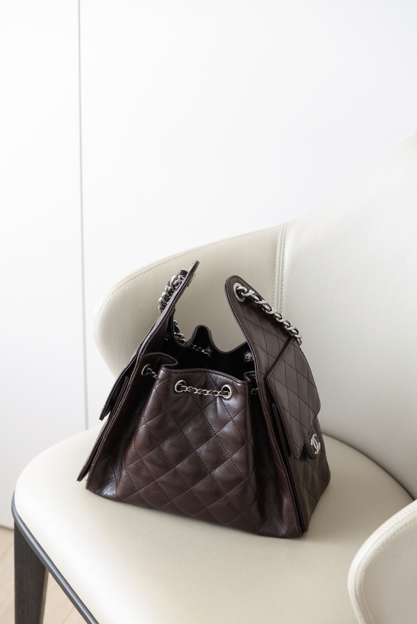 Chanel 25 Small Dark Burgundy Grained Calf Leather Shoulder Bag with Silver Hardware
