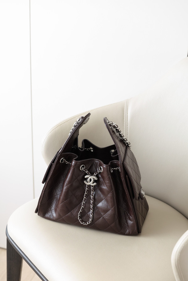 Chanel 25 Small Dark Burgundy Grained Calf Leather Shoulder Bag with Silver Hardware